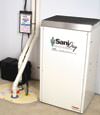 An installed crawl space dehumidifier with a self-draining design